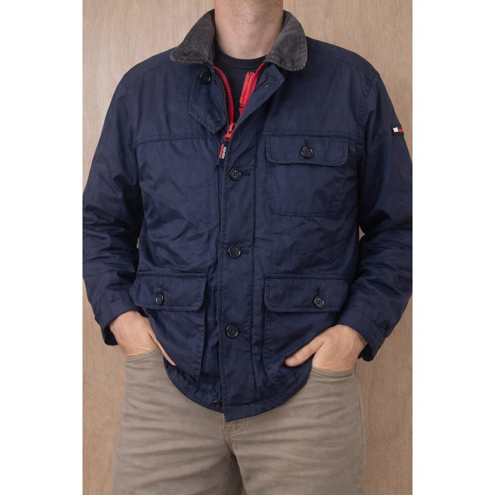 Tommy Hilfiger Vintage Navy Field Jacket Plaid Lined Men’s Medium‎
